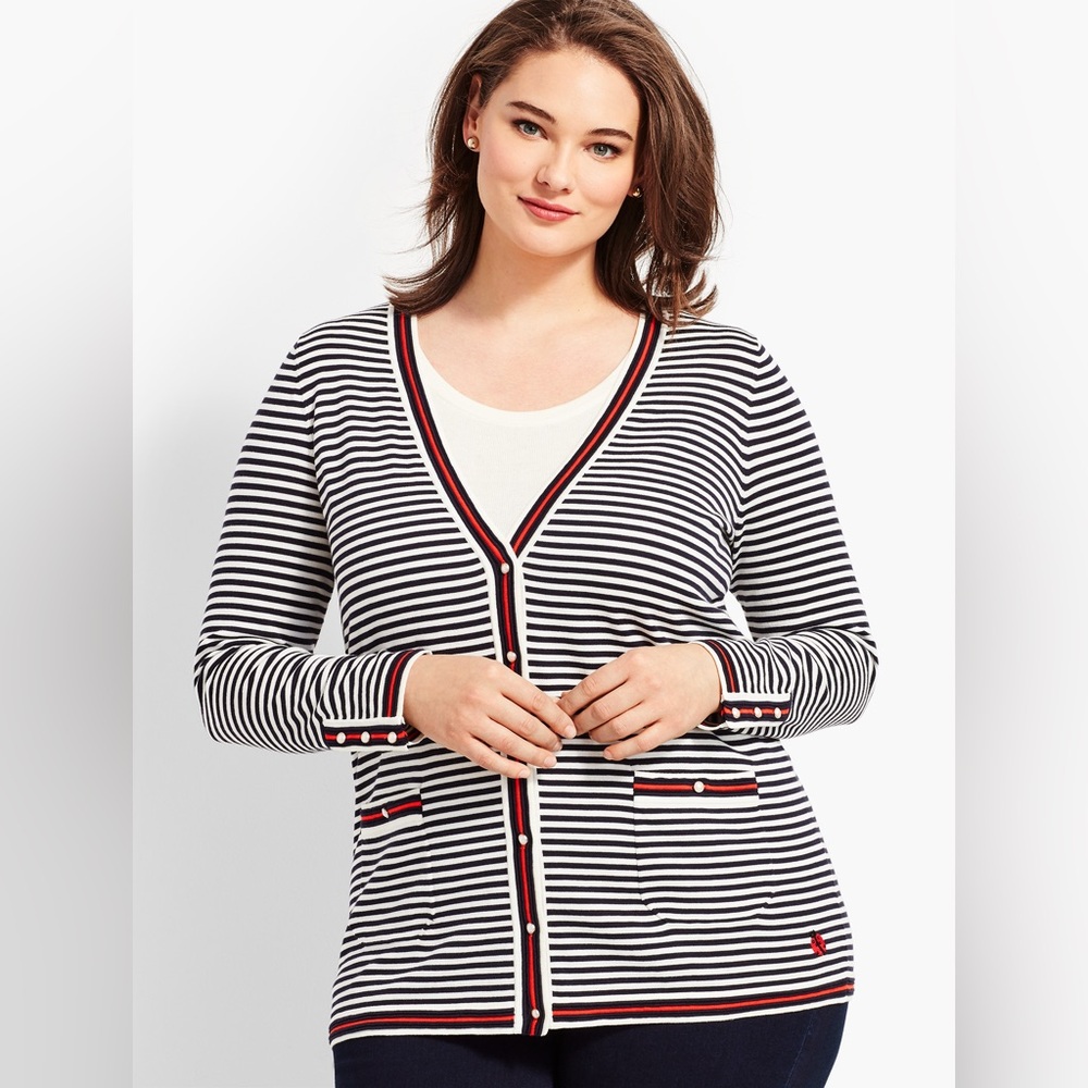 O, THE OPRAH MAGAZINE COLLECTION FOR TALBOTS EMBROIDERED STRIPE CARDIGAN